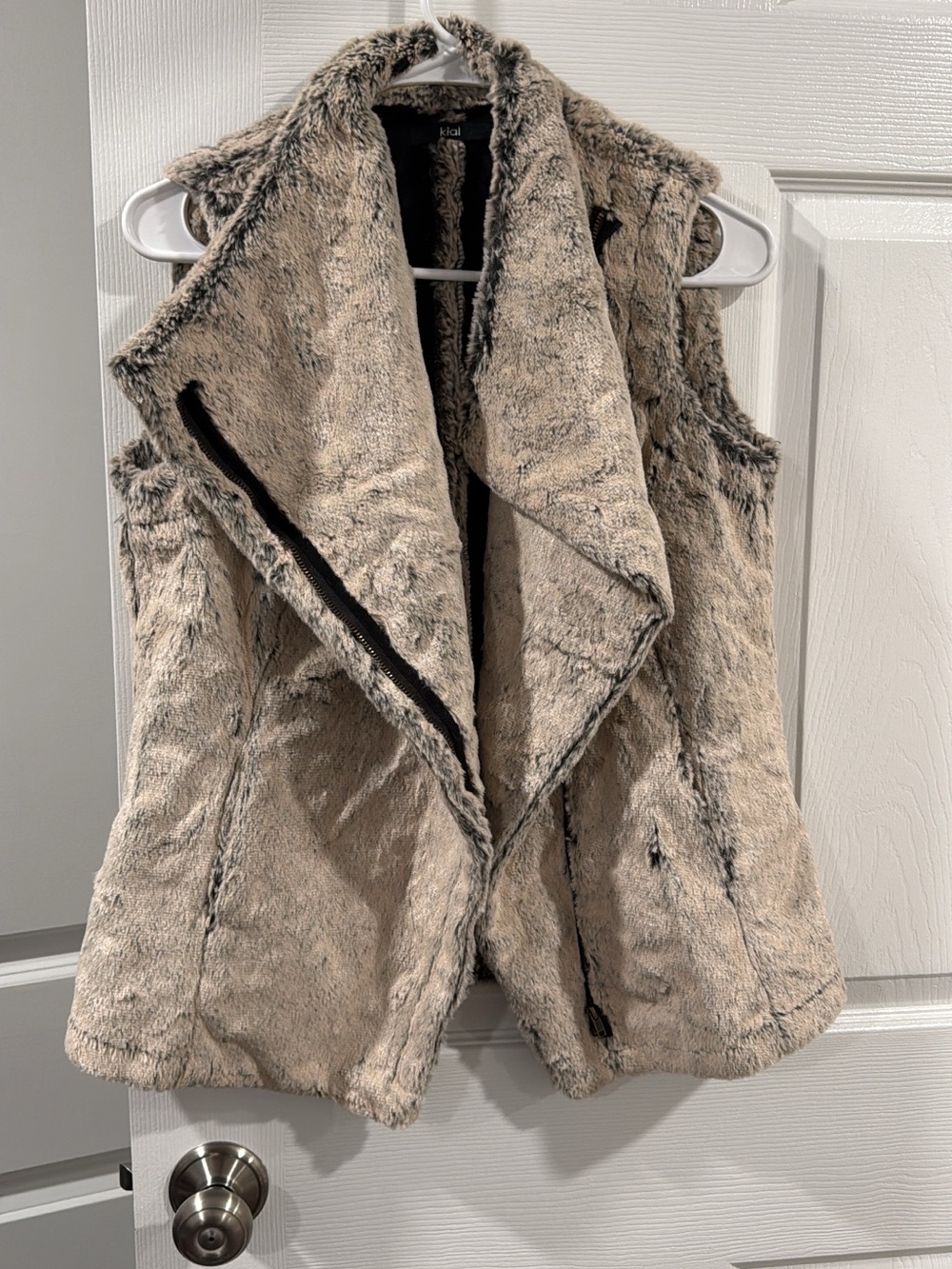Faux Fur Sleeveless Vest in Taupe by